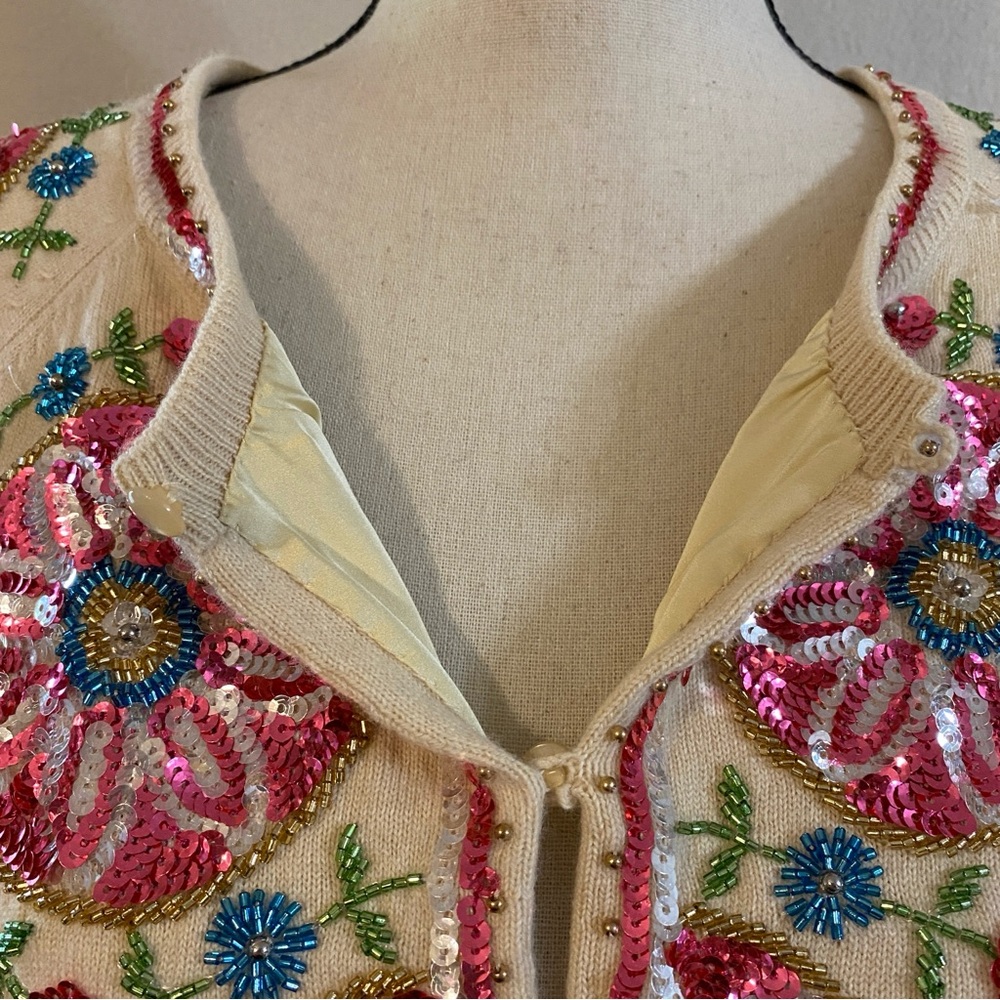 FLAWED NWT Frances Valentine Oslo beaded sequin knit cardigan cardi coat - Picture 6 of 15
